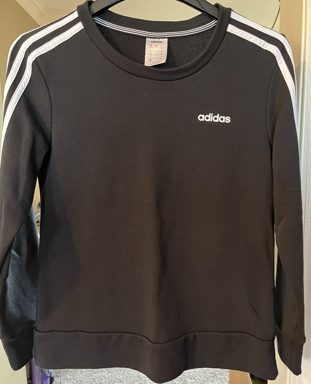 Adidas Climalite Sweatshirt Womens Small Black Crewneck 3 Stripe Athletic